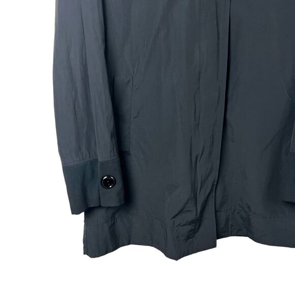 Eileen Fisher Lightweight Cotton Nylon Stand Collar Long Coat Black Sz S - Picture 6 of 8